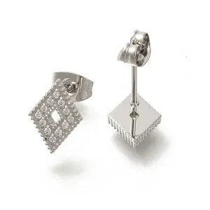 304 Stainless Steel Micro Pave Clear Cubic Zirconia Stud Earrings