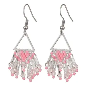 Glass Seed Beaded Tassel Dangle Earring
