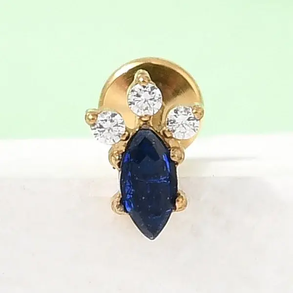 F136 Titanium Pave Clear and Blue Cubic Zirconia Horse Eye Internally Threaded Labrets