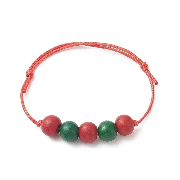 Wood Round Braided Bead Bracelet