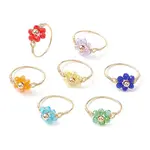 7Pcs 7 Styles Flower Glass Beads Finger Rings