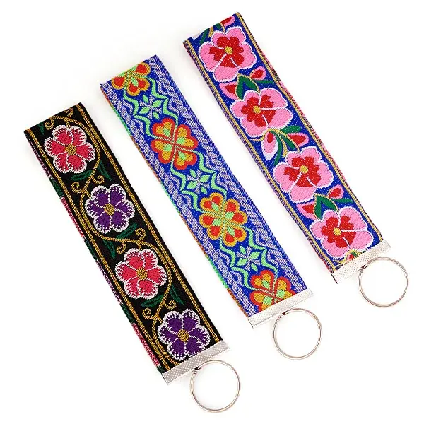 Polyester Floral Embroidered Jacquard Ribbon Keychain