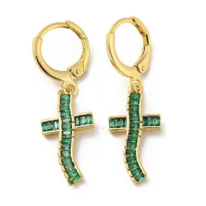 Golden Brass Dangle Leverback Earrings