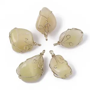 Dyed Natural White Jade Wire Wrapped Pendants