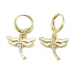 Dragonfly Real 18K Gold Plated Brass Dangle Leverback Earrings