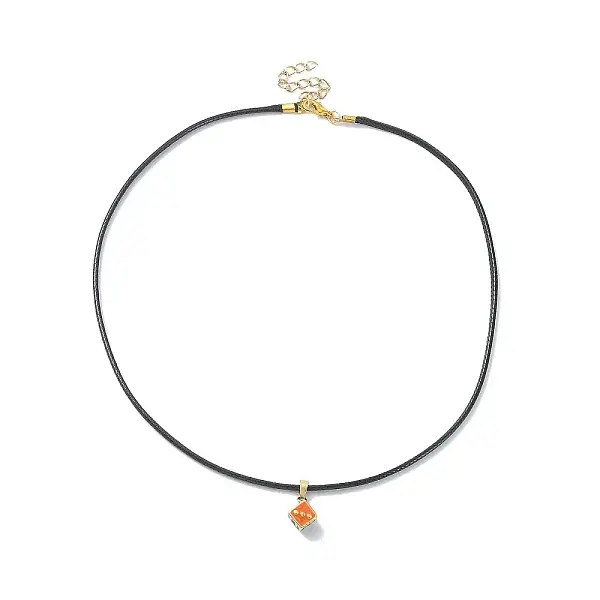 Alloy Enamel Dice Pendant Necklace with Polyester Cords
