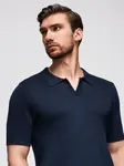 Ombre Men's buttonless polo shirt with classic weave - navy blue