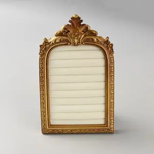 Gold Resin Photo Frame Ring Organizer Display Stands with Velvet Mat
