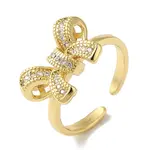 Bowknot Brass Micro Pave Clear Cubic Zirconia Open Cuff Rings for Women