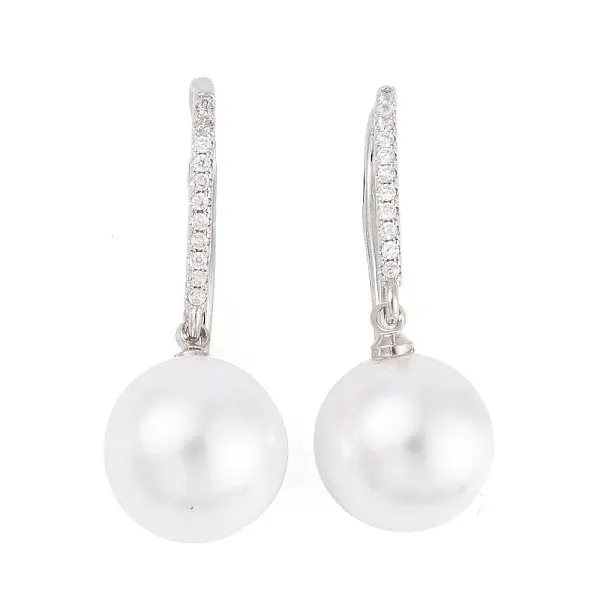 Rack Plating Brass Cubic Zirconia ABS Pearl Earring Hooks