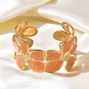 304 Stainless Steel Enamel Cuff Open Bangles for Women