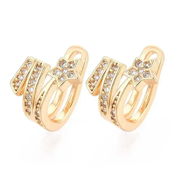 Brass Micro Pave Clear Cubic Zirconia Cuff Earrings
