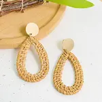 Woven Teardrop Alloy Raffia Stud Dangle Earrings