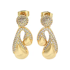 Teardrop Brass Pave Clear Cubic Zirconia Stud Earrings