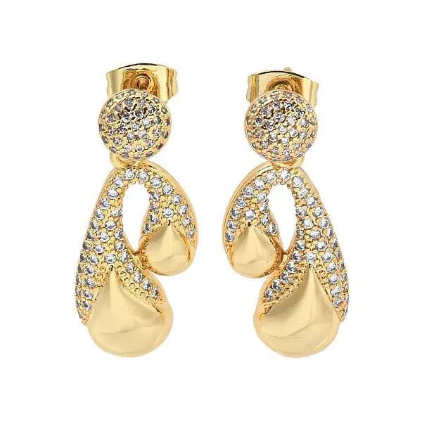 Teardrop Brass Pave Clear Cubic Zirconia Stud Earrings