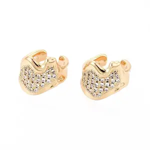 Brass Micro Pave Clear Cubic Zirconia Cuff Earrings