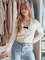 Krátký dámský svetr s mašlí LAMURE ecru