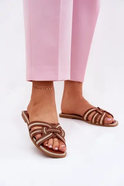 Boto Dámské Ploché Pantofle S Propletenými Pásky Hnědé Acimine