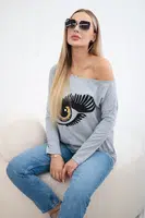 Halenka s potiskem a delším zadním dílem šedé barvy