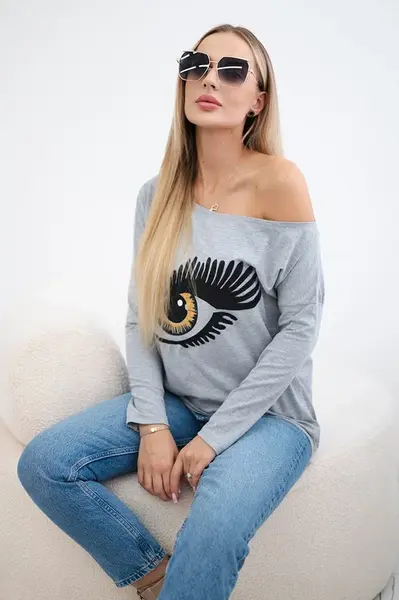 Halenka s potiskem a delším zadním dílem šedé barvy