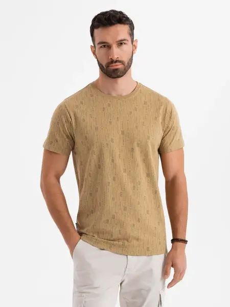 Ombre Printed cotton T-shirt with round neckline - dark olive