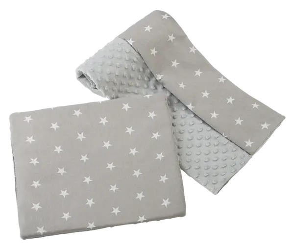 Medi Partners Quilt 75x100 + pillow 35x30 cotton + minky – White stars on gray + gray minky