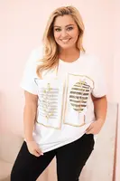 Kesi Włoski Dámská bavlněná halenka Plus Size s kamínky bílá + khaki