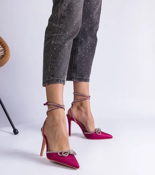 Gemre Pink glitter high heels with a bow and rhinestones Merkuri