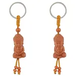 2Pcs Wood Polyester Iron Buddha Statues Keychain