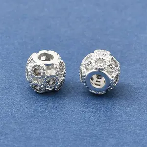 Brass Micro Pave Clear Cubic Zirconia Spacer Beads