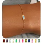 March Birthstone Brass Pave Cubic Zirconia Rectangle Link Bracelets