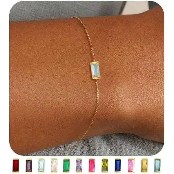 March Birthstone Brass Pave Cubic Zirconia Rectangle Link Bracelets