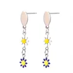Flower Enamel Long Dangle Stud Earrings