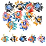 10Pcs 5 Colors Hand Painted Fish Porcelain Pendants. with Iron Loops