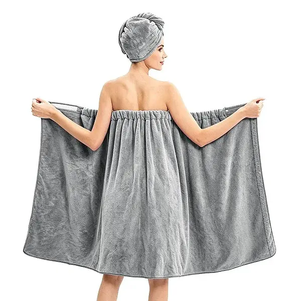Polyester Bath Wrap Towel Set with Hair Turban