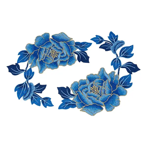 2Pcs Peony Computerized Embroidery Cloth Sew on Patches