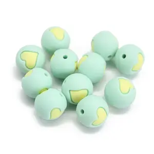 Round with Heart Pattern Food Grade Silicone Beads