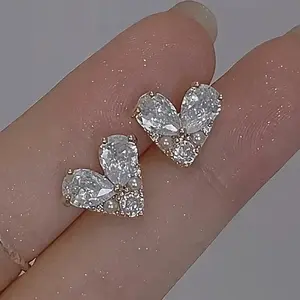 Heart Alloy Clear Cubic Zirconia Stud Earrings