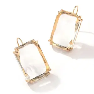 Rectangle Alloy Cubic Zirconia Dangle Earrings