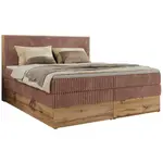 MKS POSTEL BOXSPRING WOOD CLASSIC KING 140/200 - Světle růžová Manšestr - H3
