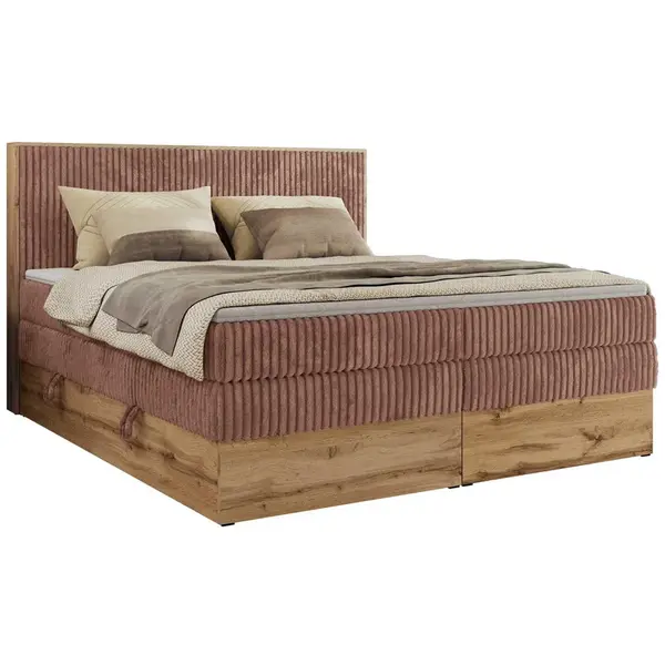 MKS POSTEL BOXSPRING WOOD CLASSIC KING 140/200 - Světle růžová Manšestr - H3