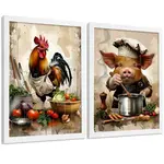 Nacnic PLAKAT Sada 2 Animal Chef A3 Bílý rám