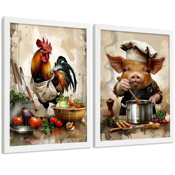 Nacnic PLAKAT Sada 2 Animal Chef A3 Bílý rám