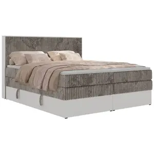 MKS POSTEL BOXSPRING TRAVIT KING 140/200 - Světle hnědá Manšestr - Topper Visco - H4