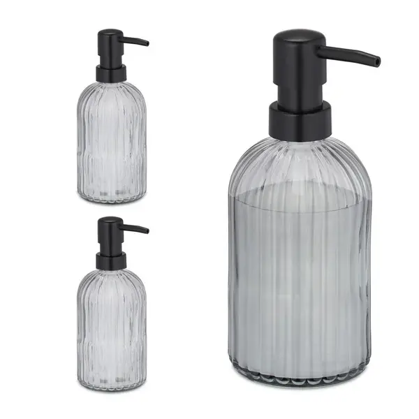 Relaxdays DÁVKOVAČ MÝDLA Transparentní-černý sklo 3ks-Set 400 ml