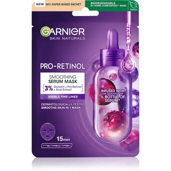 Garnier Textil Masks Pro-Retinol vyhlazující plátýnková maska 22 g