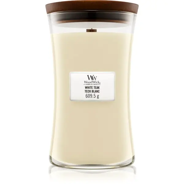 Woodwick White Teak vonná svíčka s dřevěným knotem 609.5 g