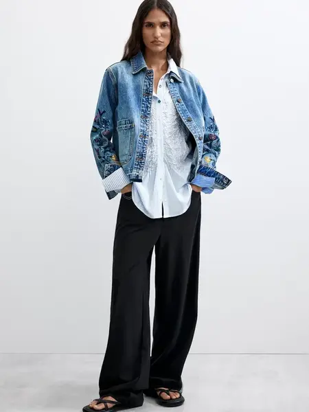 Desigual Prechodná bunda  modrá denim / žltá / jedľová / ružová