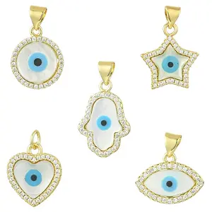 5Pcs 5 Styles Brass Micro Pave Cubic Zirconia Pendants