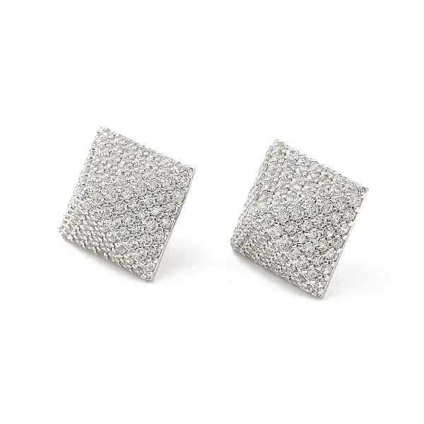 Rack Plating Clear Cubic Zirconia Pyramid Stud Earrings